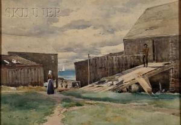 Fishing Shacks, Probably Monhegan, Maine Oil Painting - Samuel Peter Rolt Triscott