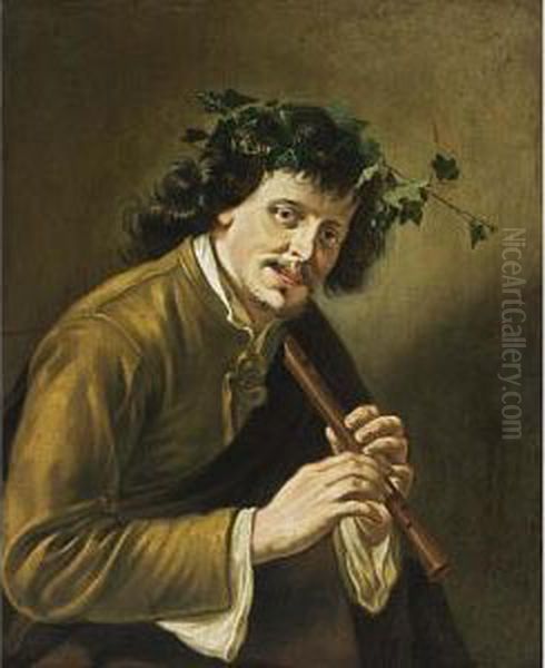 A Shepherd Playing The Flute Oil Painting - Willem Van Odekerken