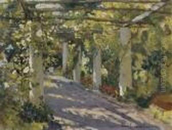 Sun Dappled Garden With Trellis Oil Painting - Colin Campbell Cooper