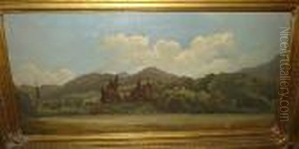 Mountainous Bavarian Castle Scene With Figures To The Fore Oil Painting - Thomas Ender