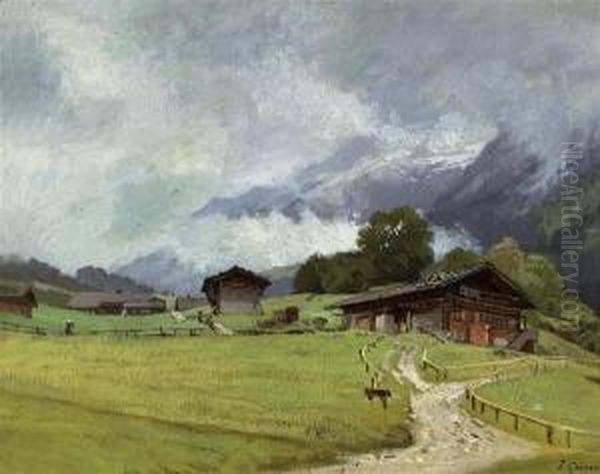 Auf Der Alp. Oil Painting - Johann Joseph Geisser