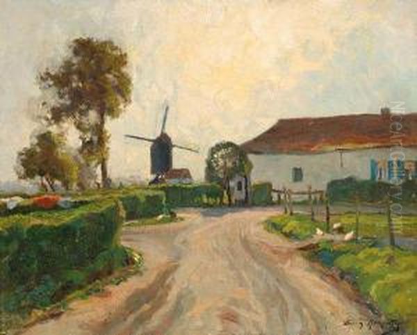 Farm With Mill Oil Painting - Eugen Karpathy