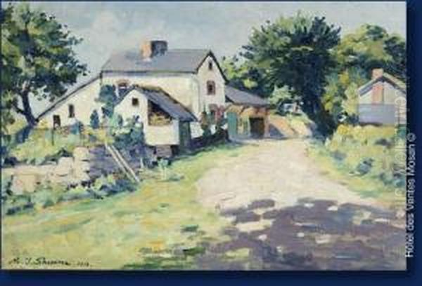 Entree De Village Oil Painting - Modeste Jean Lhomme