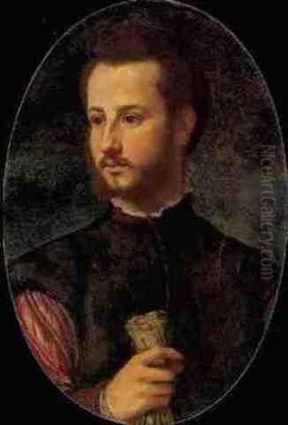 Portrait Of A Gentleman Holding Gloves Oil Painting - da San Friano Maso