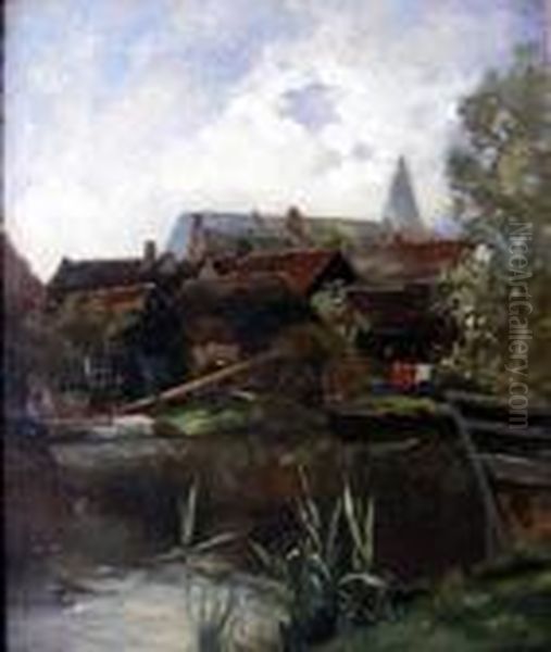 Dorf Am Weiher Oil Painting - Emil Jakob Schindler