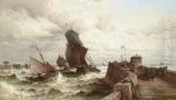 Ships Entering A Port In A Storm Oil Painting - Theodor Alexander Weber