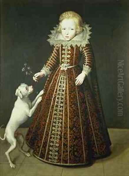 Child with a Dog Oil Painting - Wybrand Simonsz. de Geest