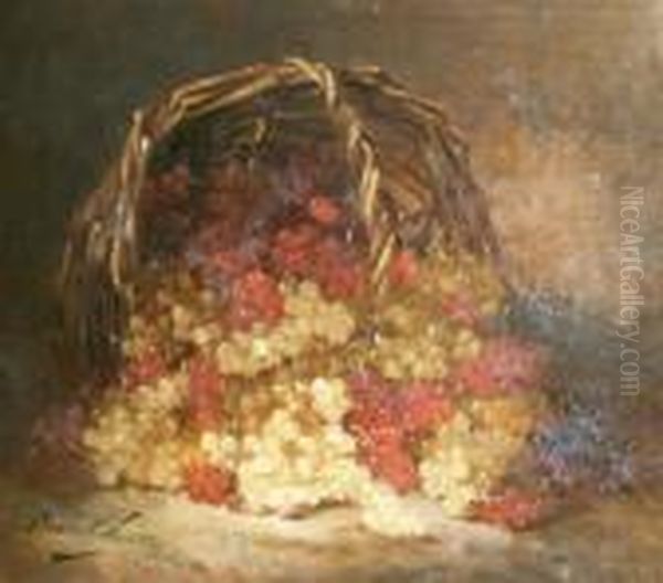 Still Life With Grapes In A Basket Oil Painting - Alphonse de Neuville