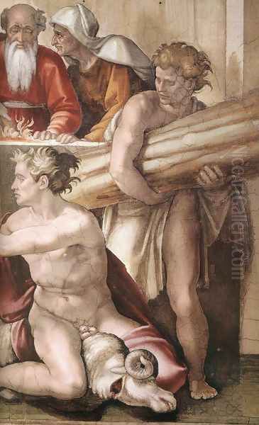 Sacrifice of Noah (detail-2) 1509 Oil Painting - Michelangelo Buonarroti