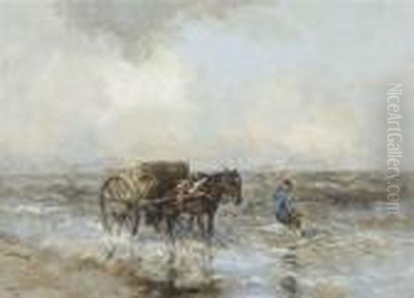 A Shrimp Fisherman And His Cart In The Shallows by Willem George Fred. Jansen