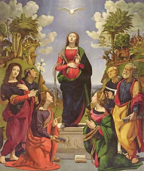 Immaculate Conception and Six Saints Oil Painting - Cosimo Piero di