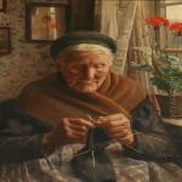 An Old Woman At The Window by Peder Mork Monsted