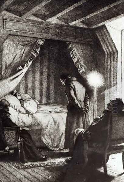 The Death of Emma Bovary from Madame Bovary by Gustave Flaubert, engraved by Carlo Chessa 1855-1925, 1906 Oil Painting - Richemont, Alfred Paul Marie