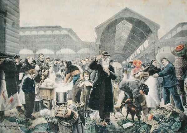 Soup Stand at Les Halles Market in the Morning, illustration from Le Petit Journal, 2nd March 1897, engraved by Fortune-Louis Meaulle 1844-1901 by Rousseau, Jean Jacques