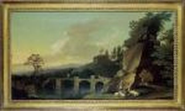 Paysage A La Fileuse Oil Painting - Jean-Baptiste Pillement