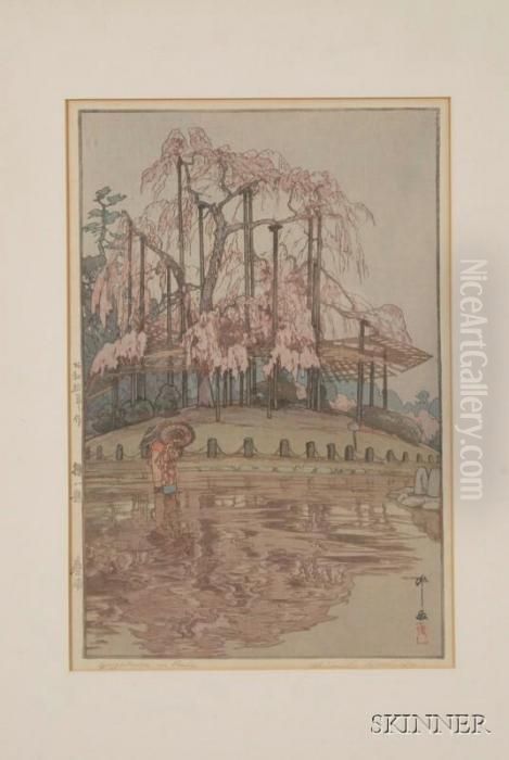 Yuzakura In Rain Oil Painting - Hiroshi Yoshida