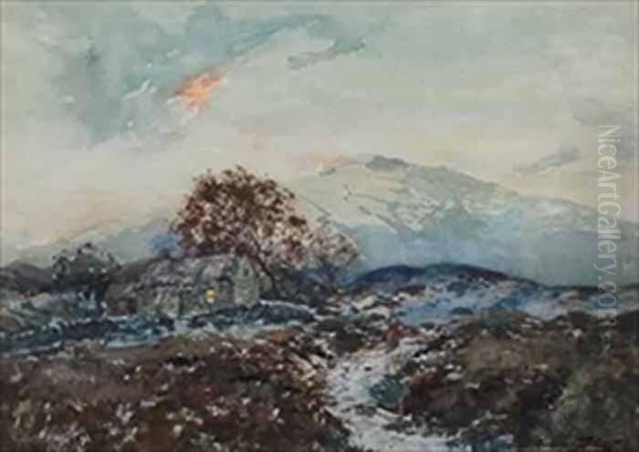 A Scottish Winter Scene Oil Painting - J.A. Henderson Tarbet