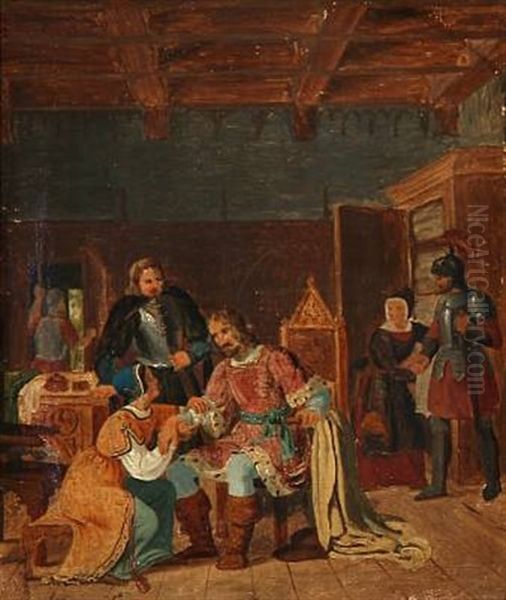 Valdemar Atterdag Og Absalon I Fjenneslevlille Oil Painting - Christian Emil Andersen