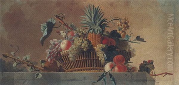 Still Life With Fruits In A Basket On A Stone Ledge Oil Painting - Jean-Jacques Bachelier