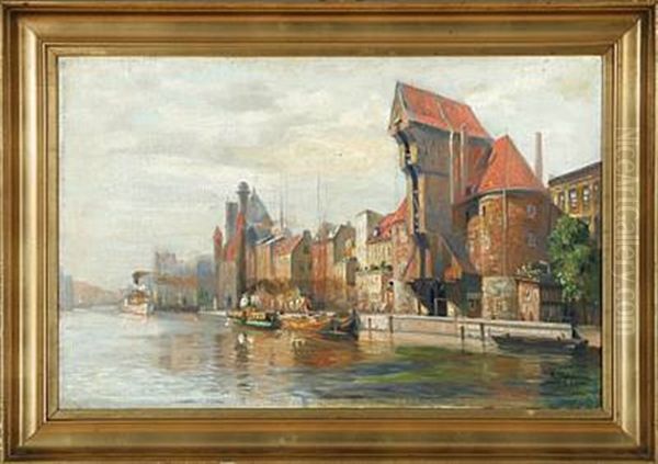 Harbour Scene From Gdansk (danizig) In Poland Oil Painting - Reinhold Bahl