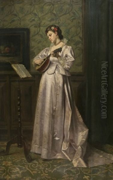 Ladies With Mandolin Oil Painting - Ladislaus Bakalowicz