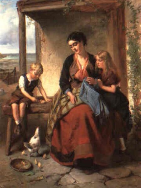 Feeding The Chickens Oil Painting - Edward Charles Barnes