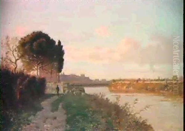 Norditalienische Flusslandschaft Oil Painting - Auguste-Bouthillier de Beaumont