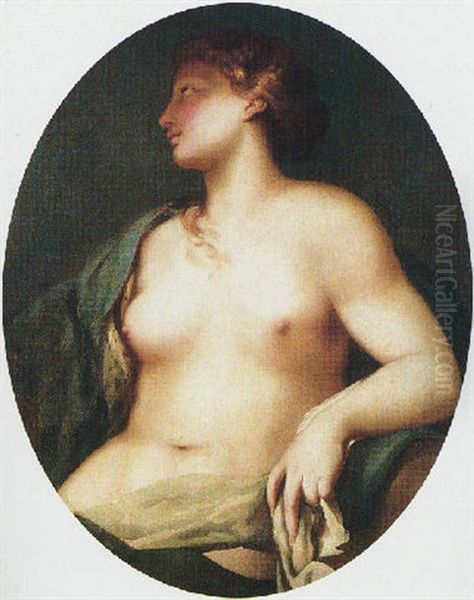 A Female Nude, Partly Draped With A Blue, Ermine-lined Mantle Oil Painting - Antonio Bellucci