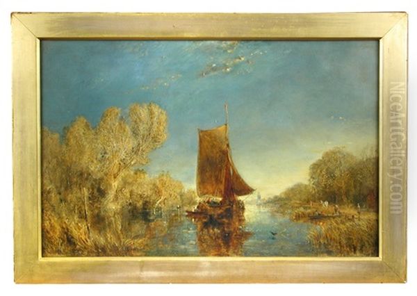 A River Landscape With Sailing Boat Oil Painting - William Joseph J. C. Bond