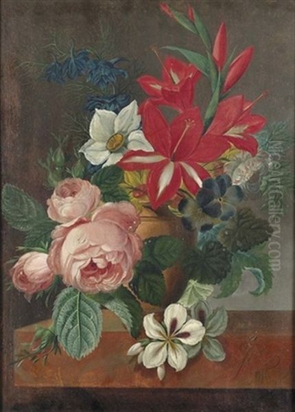 Stillleben Mit Pfingstrosen, Amaryllis Und Anderen Bluten Oil Painting - Johannes Cornelis de Bruyn