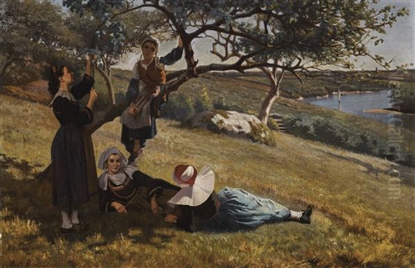 On The Apple Tree, Brittany Oil Painting - Augustus Nicholas Burke