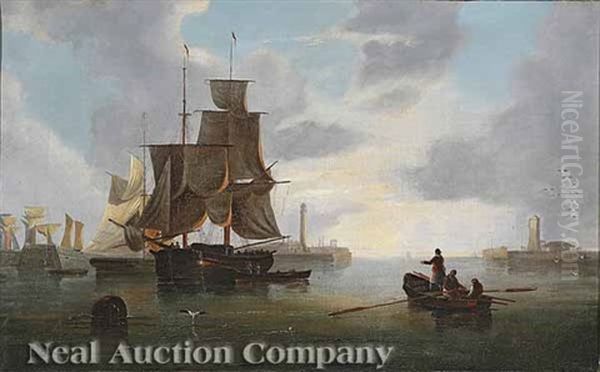 Rowing To Shore, Sunderland Harbor Oil Painting - John Wilson Carmichael