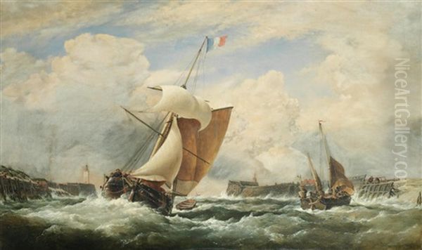 French Sloop Entering The Harbour Of Treport Oil Painting - Edward William Cooke