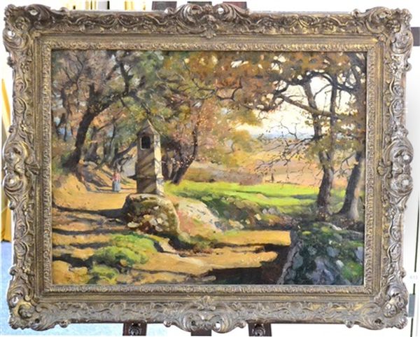 Figure Walking Through Woodland Oil Painting - Sir Alfred East