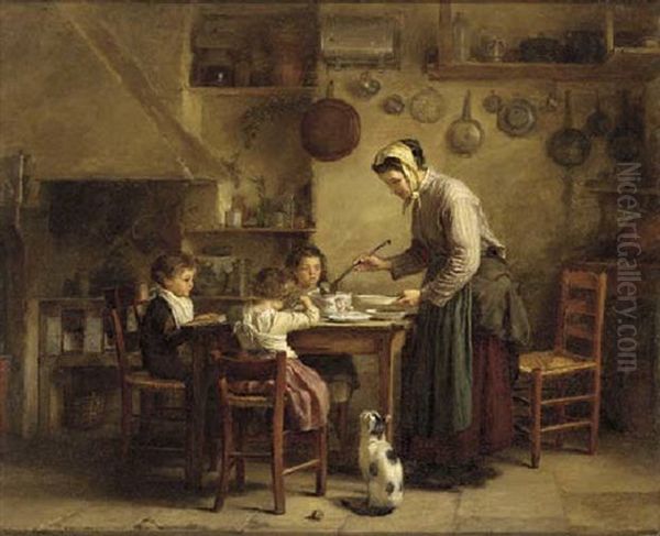 Feeding The Children Oil Painting - Pierre Edouard Frere