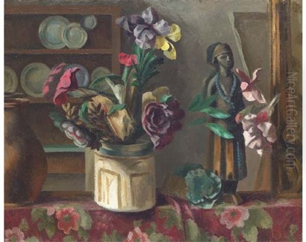 Still Life With African Figure Oil Painting - Roger Fry