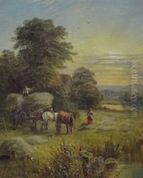 Hurrying The Hay In A River Meadow Oil Painting - Alfred Augustus Glendening Sr.