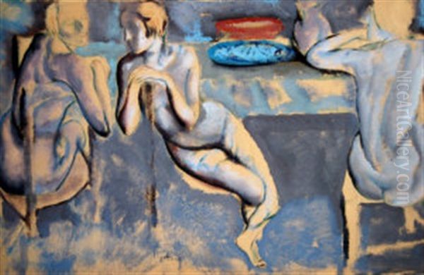 Three Nudes Oil Painting - Leopold Gottlieb