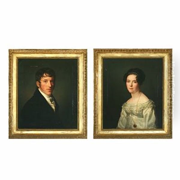 Portrait Of Friedrich August Von Linstow (+ Portrait Of Antonie Von Linstow; Pair) Oil Painting - Friedrich Carl Groeger