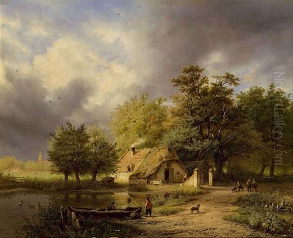 Bauernidylle Am Wasser Oil Painting - George Gillis van Haanen