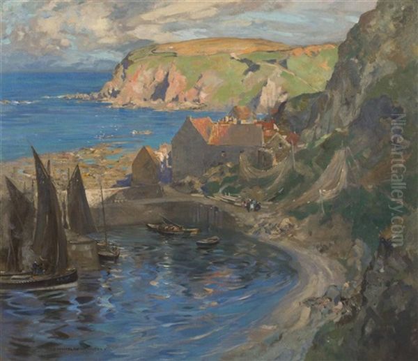 A Berwickshire Fishing Village Oil Painting - James Whitelaw Hamilton