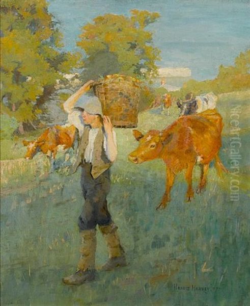 Returning From The Orchard Oil Painting - Harold Harvey