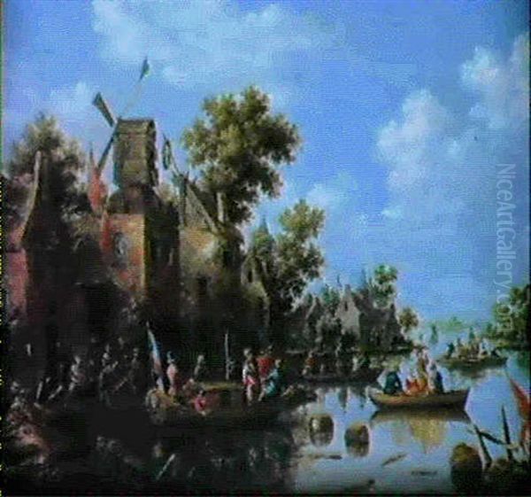 Dorf An Einem Fluss Oil Painting - Thomas Heeremans