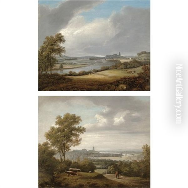 View Of Lancaster Castle From The South West (+ View Of Lancaster Castle From The North East; Pair) Oil Painting - John Henderson