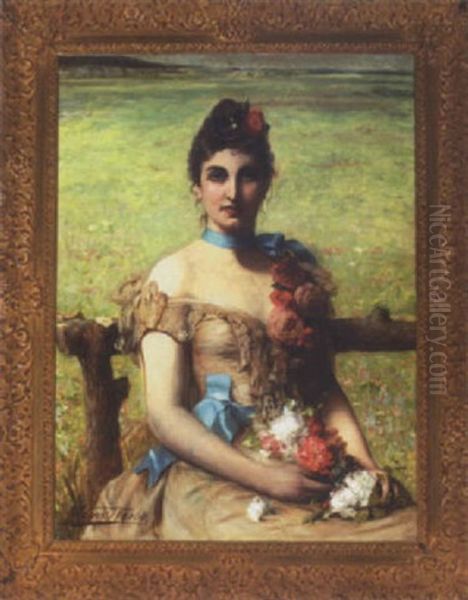 Girl Holding A Posy Oil Painting - Leon Herbo