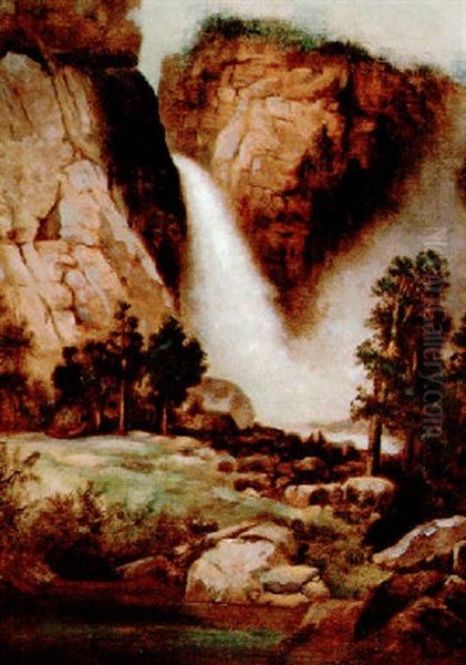 Western Landscape With Waterfall Oil Painting - Thomas Hill