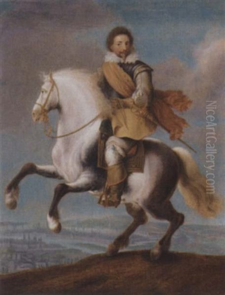 An Equestrian Portrait Of Prince Frederick Heinrich Of The Netherlands Oil Painting - Pauwels van Hillegaert