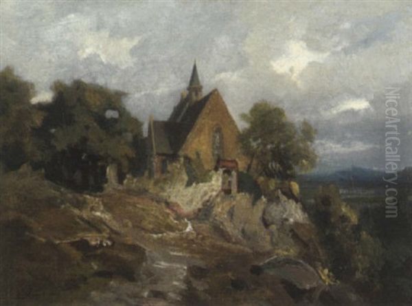 Einsame Kapelle Auf Einer Anhohe Oil Painting - Charles Hoguet