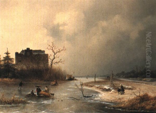 Paysage Hivernal En Hollande Oil Painting - Johannes Franciscus Hoppenbrouwers