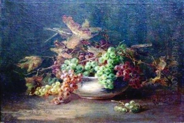 Still Life With Leaves And A Bowl Of Grapes Oil Painting - Lydia M. B. Hubbard